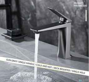 Miscelatore per lavabo ELITE EDITION BS1910 da piano in ottone, in più finiture tra cui cromo e nero opaco — Grigio gunmetal — 15,5 cm