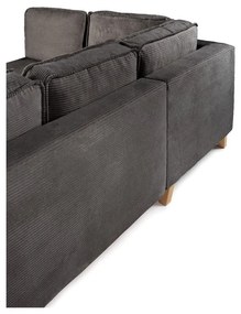 Divano angolare grigio allungabile (con penisola a sinistra) con rivestimento in velluto a coste Tori – Bonami Selection