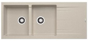 Lavello integrato 2 vasche con gocciolatoio a destra DELINIA Alazia granito L 50 x L 116 cm beige