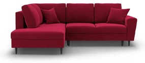 Divano angolare rosso allungabile e con contenitore (con penisola a sinistra/a L) con rivestimento in velluto Kyoto – Cosmopolitan Design