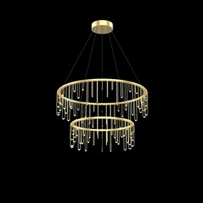 Lampadario A Sospensione Moderno Scintilla 2 Livelli Ottone Oro Led 36,7W