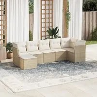 Set Divani da Giardino 7 pz con Cuscini Beige in Polyrattan 3249807