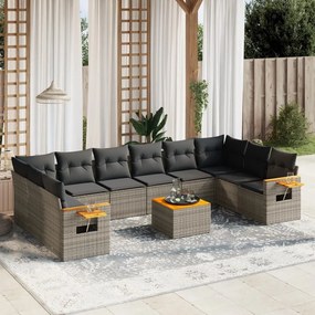 Set divani da giardino 11 pz con cuscini in polyrattan grigio