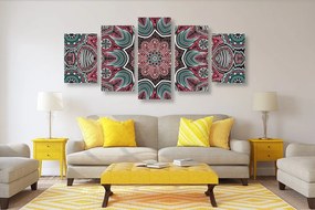 Quadri 5 pezzi – Mandala indiana con motivo floreale