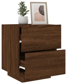 Comodini con luci led 2pz rovere marrone in legno multistrato