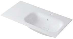 Lavabo integrale rettangolare vasca a destra L 90.5 x H 15 x P 46 cm in resina bianco opaco