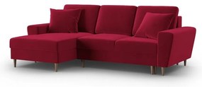 Divano angolare rosso allungabile e con contenitore (con penisola a sinistra/con chaise lounge) con rivestimento in velluto Kyoto – Cosmopolitan Design