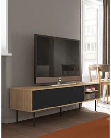 Tavolo TV in rovere decorato in nero-naturale 165x40 cm Ampère - TemaHome