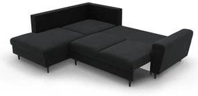 Divano angolare nero allungabile e con contenitore (con penisola a sinistra/a L) con rivestimento in velluto Kyoto – Cosmopolitan Design