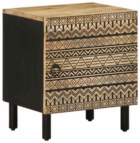 Comodino Nero 40x33,5x46 Cm İn Legno Massello Di Mango Grezzo /