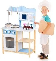 Cucina in legno Giocattolo Bambini con Pentole e Accessori Gioco Blu 60x30x85cm