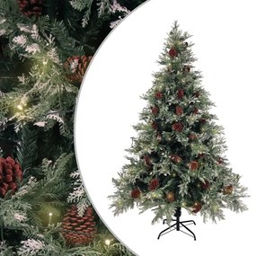 Albero di Natale Artificiale Sottile con Base e Albero di Natale con Luci e Pigne PVC e PE, 150cm / Con luci e Pigne