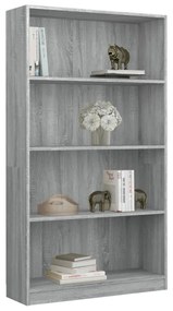 Libreria 4 ripiani grigio sonoma 80x24x142 cm legno multistrato