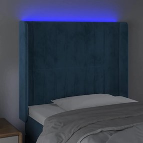 Testiera a led blu scuro 93x16x118/128 cm in velluto