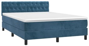 Letto a molle con materasso e led blu scuro 140x200 cm