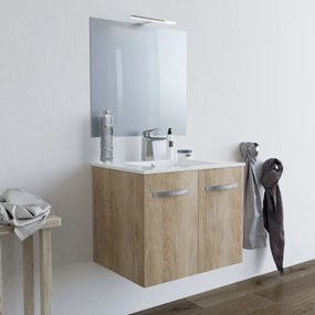 Mobile bagno BUMA60 Rovere Chiaro 8160 con lavabo e specchio