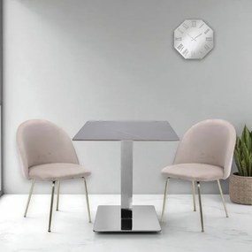 Tavolo bar ristorante 70x70 cm piano per esterno effetto Cemento e base argento H 75