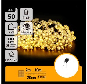 Aigostar - LED Solare catena decorativa 50xLED/8 funzioni 12m IP65 bianco caldo