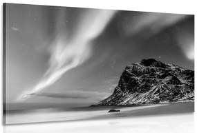 Stampa su tela – Aurora boreale in Norvegia in bianco e nero