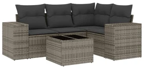 Set divano da giardino 5 pz con cuscini grigio in polyrattan