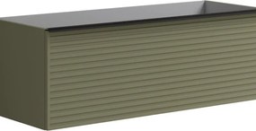 Mobile da bagno sospeso sotto lavabo Pixel stripes 2 cassetti L 120 x H 40 x P 45.5 cm verde salvia laccato opaco, con maniglia alluminio nero opaco