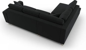 Divano angolare nero allungabile e con contenitore (con penisola a sinistra/a L) con rivestimento in velluto Kyoto – Cosmopolitan Design