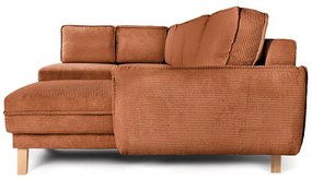 Divano angolare arancione allungabile (con penisola a sinistra/a forma di "U") con rivestimento in velluto a coste Tori – Bonami Selection