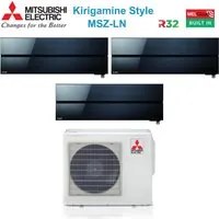 Climatizzatore Condizionatore Mitsubishi Electric Trial Split Inverter serie Kirigamine Style MSZ-LN 12+12+12 con MXZ-3F68VF Onyx Black R-32 Wi-Fi Integrato Colore Nero 12000+12000+12000