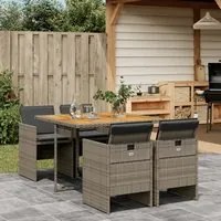 Set da Pranzo da Giardino 5 pz con Cuscini in Polyrattan Grigiocod mxl 88011