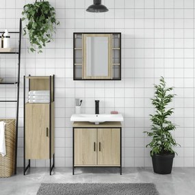 Set di mobili da bagno 3 pz rovere sonoma in legno multistrato