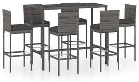 Set da bar da giardino 7 pz con cuscini in polyrattan grigio