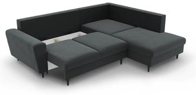 Divano angolare grigio scuro allungabile e con contenitore (con penisola a destra/a L) con rivestimento in velluto Kyoto – Cosmopolitan Design