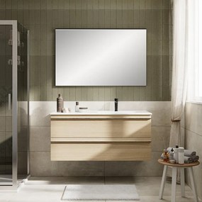 Mobile Linea L120 H55 P45 in laminato rovere natura 2 cassetti a chiusura ammortizzata e lavabo in ceramica vasca DX