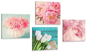 Set di quadri – Natura morta di fiori romantici