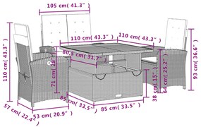 Set da Pranzo da Giardino 4 pz con Cuscini Nero in Polyrattan