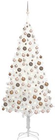 Albero di Natale Artificiale Preilluminato con Palline, Albero di Natale Preilluminato con Palline Bianco 240 cm PVC V