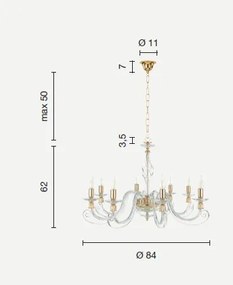 Lampadario in vetro soffiato 1306 8 luci lp.1306-8-fume