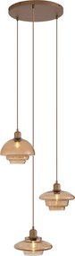 Lampada a sospensione retrò bronzo scuro con paralumi ambra 3 luci - Smokey
