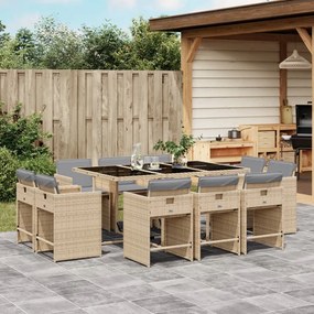 Set pranzo da giardino 11 pz con cuscini beige misto polyrattan