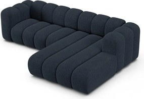 Divano angolare blu scuro (con penisola a destra/con chaise lounge) con rivestimento in ciniglia Lupine – Micadoni