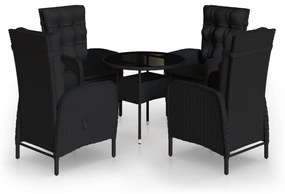 Set da bistrot per giardino 5 pz in polyrattan nero