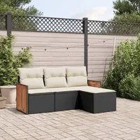 Set Divani da Giardino 4 pz con Cuscini Nero in Polyrattan 3259984