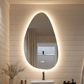 Specchio irregolare con illuminazione, 64×104 cm, bicolore, interruttore touch, tappetino riscaldante