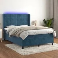 Letto a Molle con Materasso e LED Blu Scuro 140x200 cm 3139569