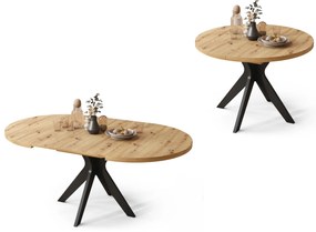 RENZO Rovere Artisan/gamba nera – TAVOLO ROTONDO Ø110 ESTENSIBILE FINO A 180 cm|PER CUCINA, SALA DA PRANZO, SOGGIORNO RETRO