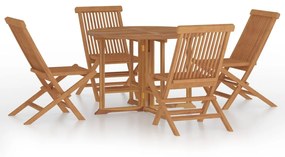 Set da pranzo pieghevole per esterni 5pz legno massello di teak