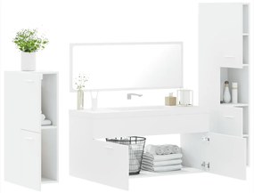 Set mobili da bagno 4 pz bianco in legno multistrato