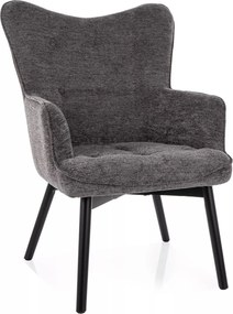 Poltrona Carmen Raven in tessuto grigio chiaro Raven 15 con struttura in legno nero opaco – 72x75x99 cm
