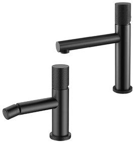Set miscelatori lavabo e bidet nero opaco con leva zigrinata Gemini