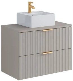 Mobile per bagno sospeso con scanalature e lavabo da appoggio quadrato 80 cm Beige - ZEVARA
